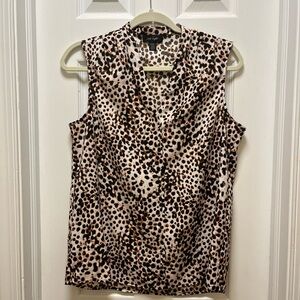 Lord & Taylor Sleeveless Animal Print Chiffon Blouse V-Neck Pullover, Size Med